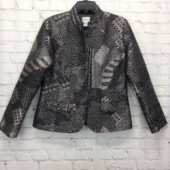 Chico's Size 0(XS) Lizbeta Jacket Holiday Festive Shimmer Silver Multi Metallic - Picture 1 of 13